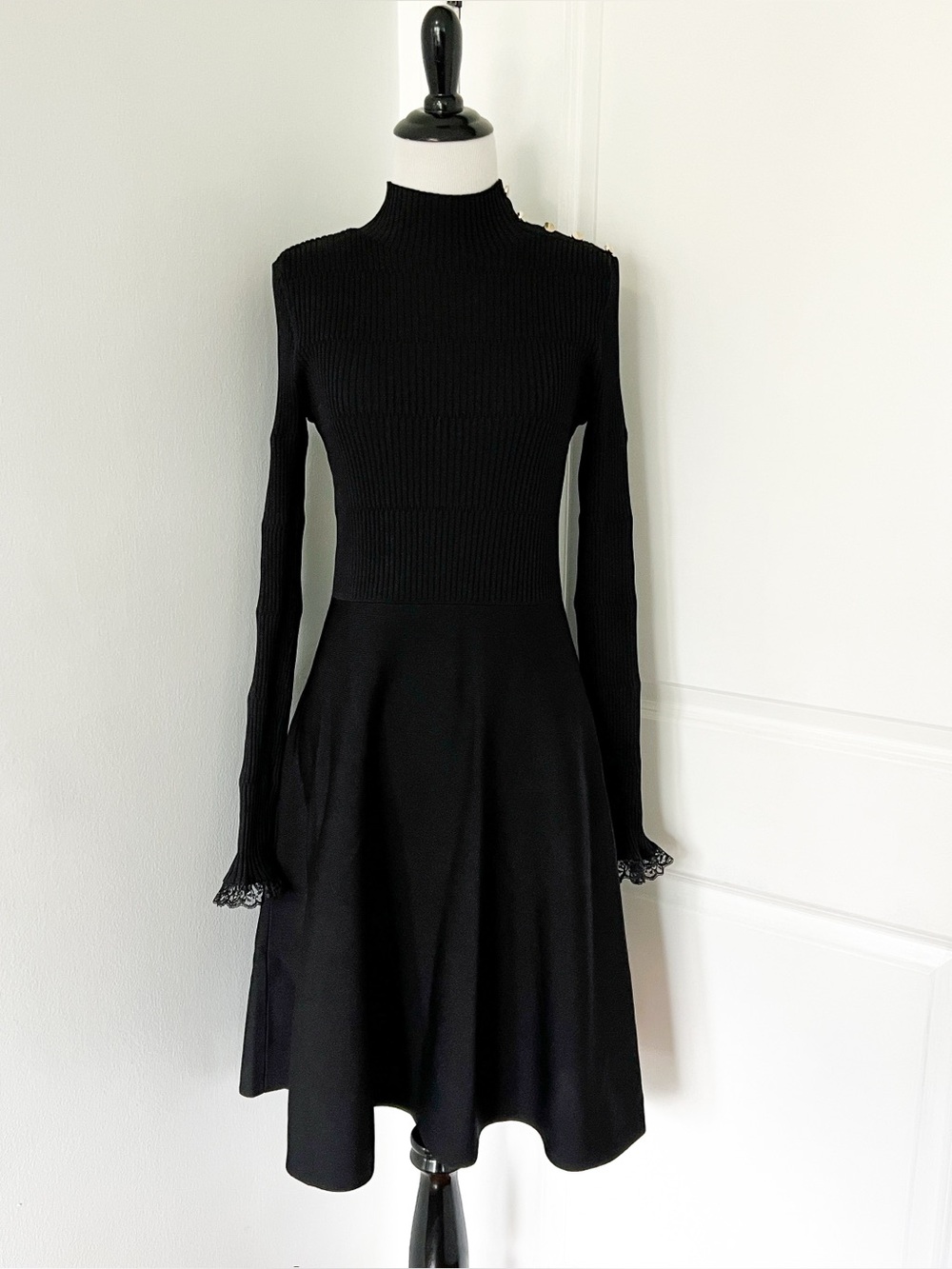Ted Baker Black Ribbed Mini Dress Size 3